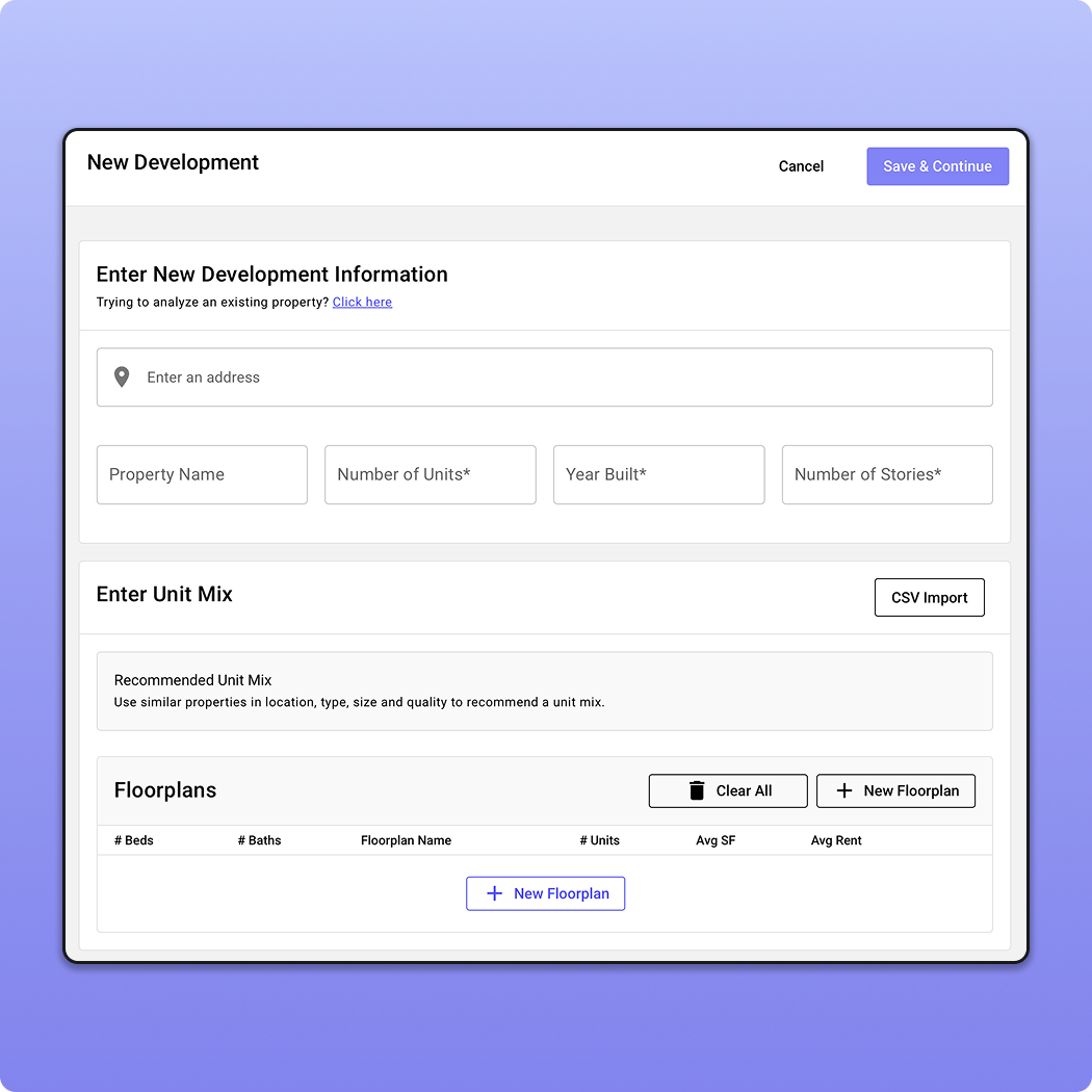 Multifamily new development entry form